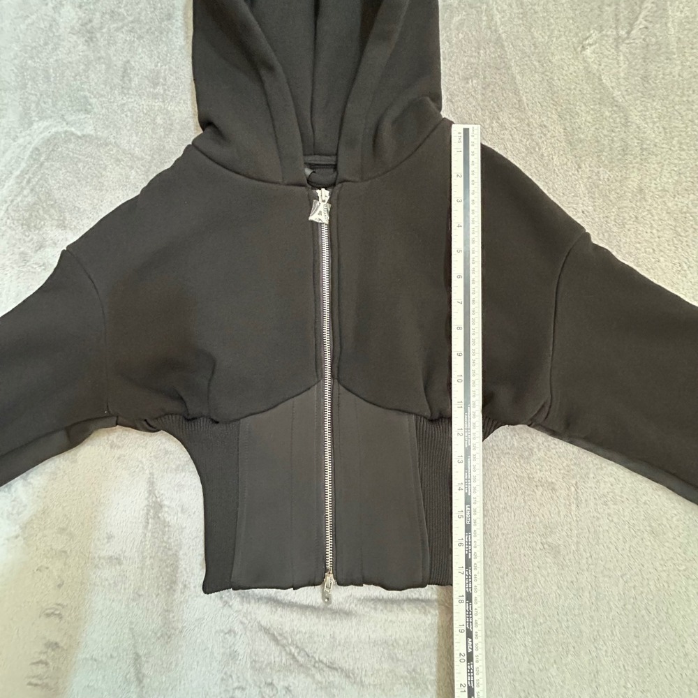Manière De Voir Brune Corset Zip Hoodie Womens US 2 Black Satin NWT - Picture 13 of 16